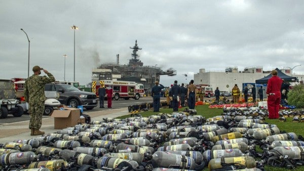 Navy: firefighting crews making ‘significant progress’ putting out USS Bonhomme Richard blaze
