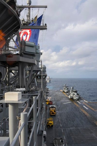 We salute the USS America for rocking a Captain America flag at sea