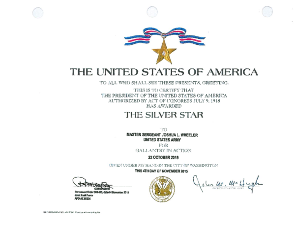 Here’s A Copy Of The Silver Star Citation For Joshua Wheeler, The Delta Force Hero Killed Fighting ISIS