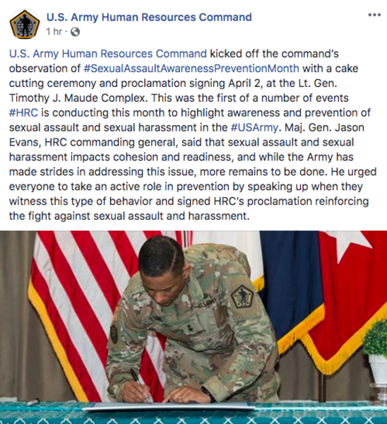 Army kicks off Sexual Assault Awareness Month with a cake-cutting ceremony, because of course