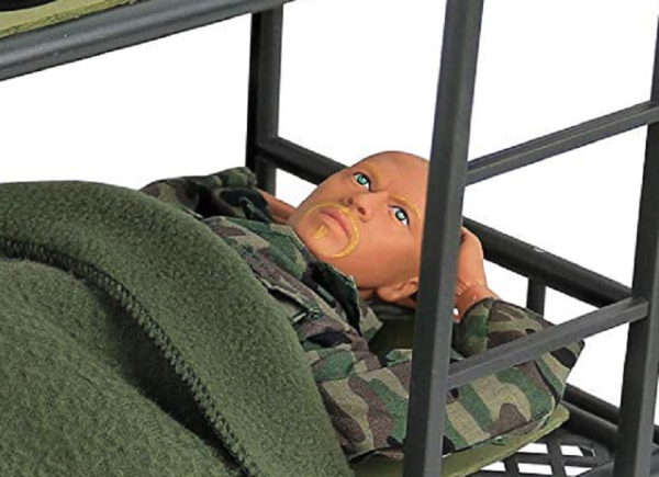 The most realistic toy about Army life ever made is this set with a soldier bored as hell in the barracks