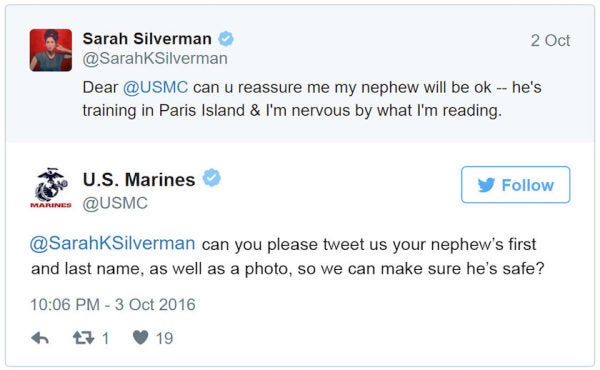 How The Marines Could’ve Responded To Sarah Silverman’s Concerned Tweets About Parris Island