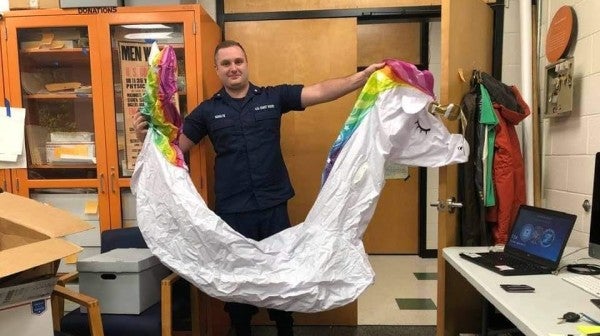 The inflatable unicorn from that Coast Guard shark attack is now safe and sound in a museum