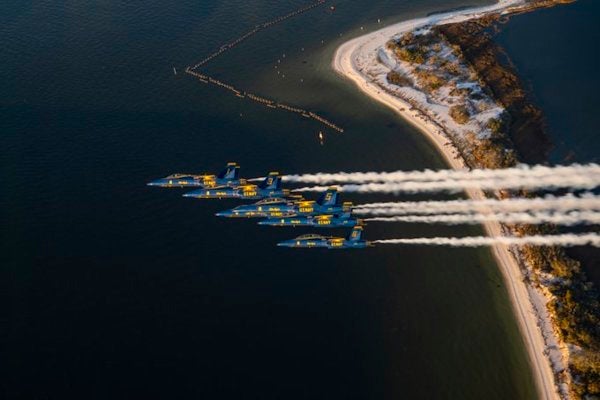 Watch the Blue Angels’ legacy F/A-18 Hornets make their final sunset flight after 34 years