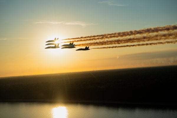 Watch the Blue Angels’ legacy F/A-18 Hornets make their final sunset flight after 34 years