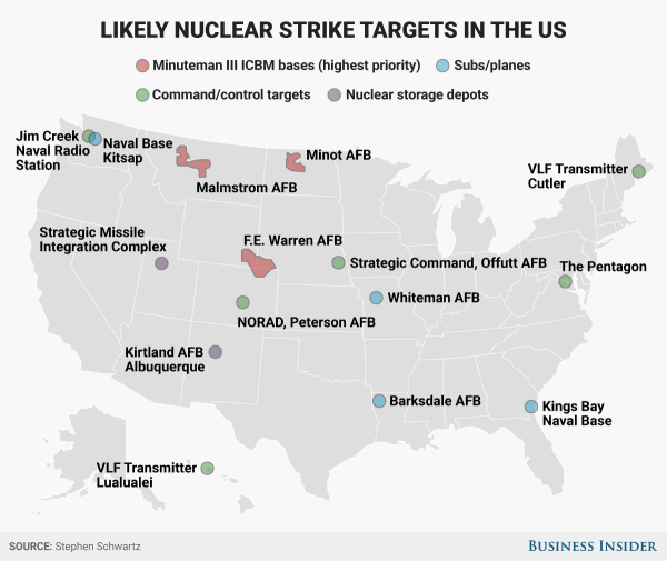 Which Parts Of The US Are Likeliest To Be Vaporized In A Russian Nuclear Attack?