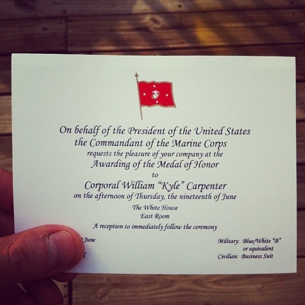 Check Out What An Invitation To Kyle Carpenter’s Medal Of Honor Ceremony Looks Like