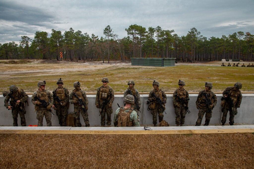 U.S. Marines with India Company, 3rd Battalion, 6th Marine Regiment, 2d Marine Division are cleared out after live-fire assaults on range Golf-36 (G-36), Camp Lejeune, North Carolina, Dec. 12, 2020. Range G-36 is the newest addition to the Camp Lejeune training environment. This range is designed to accommodate company-size assaults and evolutions. (U.S. Marine Corps photo by Lance Cpl. Jacqueline Parsons)