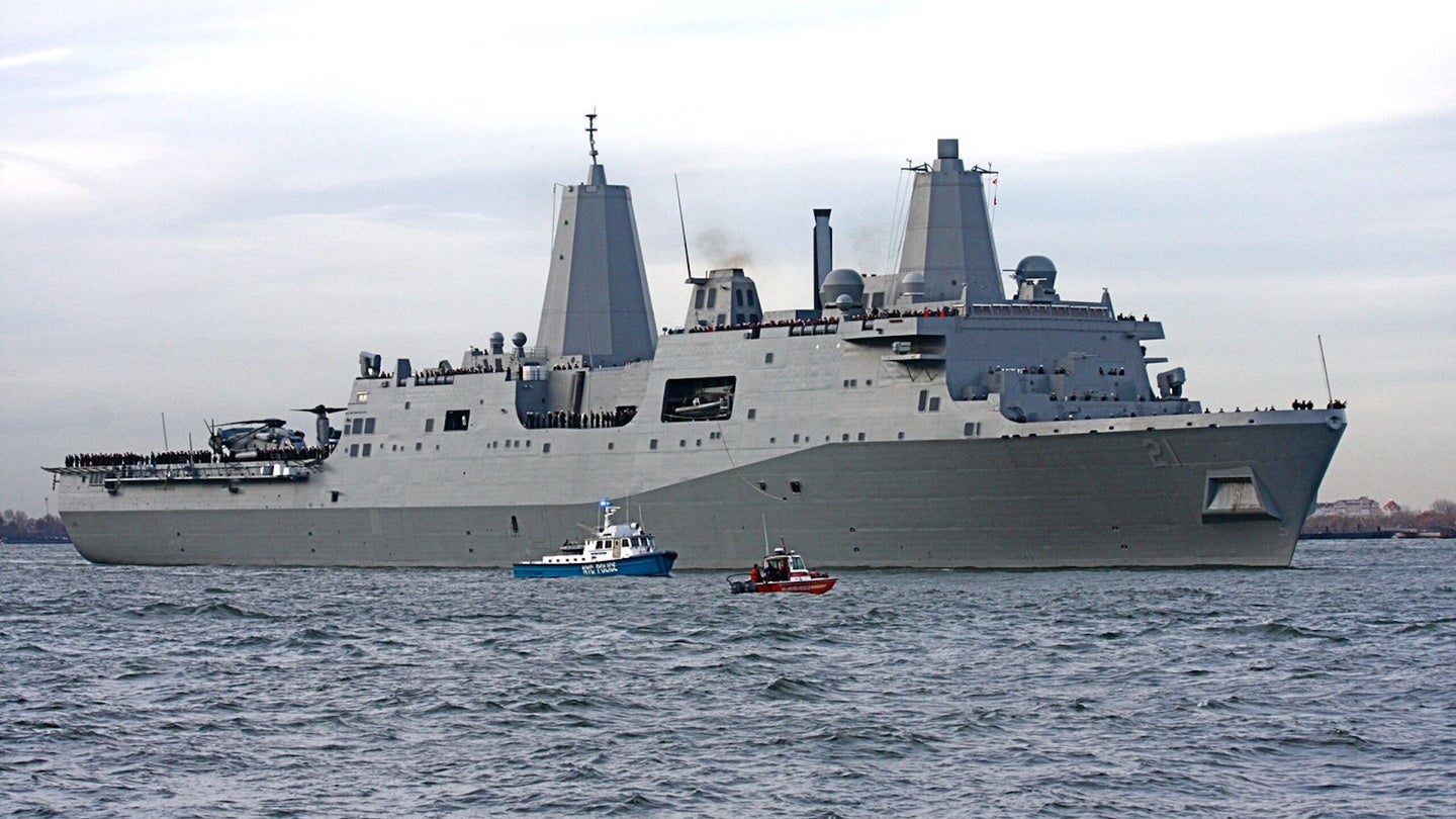The USS New York sails the Hudson River on November 2nd, 2009.