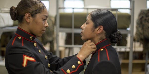 Female Marines First To Graduate Boot Camp Wearing New Dress Blue Coat