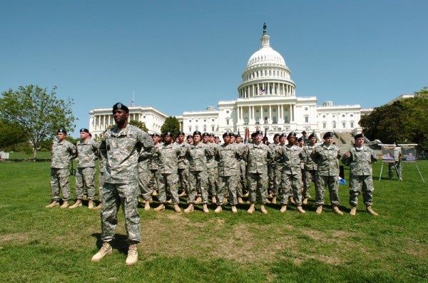 U.S. Army Reserve soldiers reenlist at the U.S. Capitol to kick off 100 Year Anniversary Celebration for the Army Reserve. (U.S. Army)