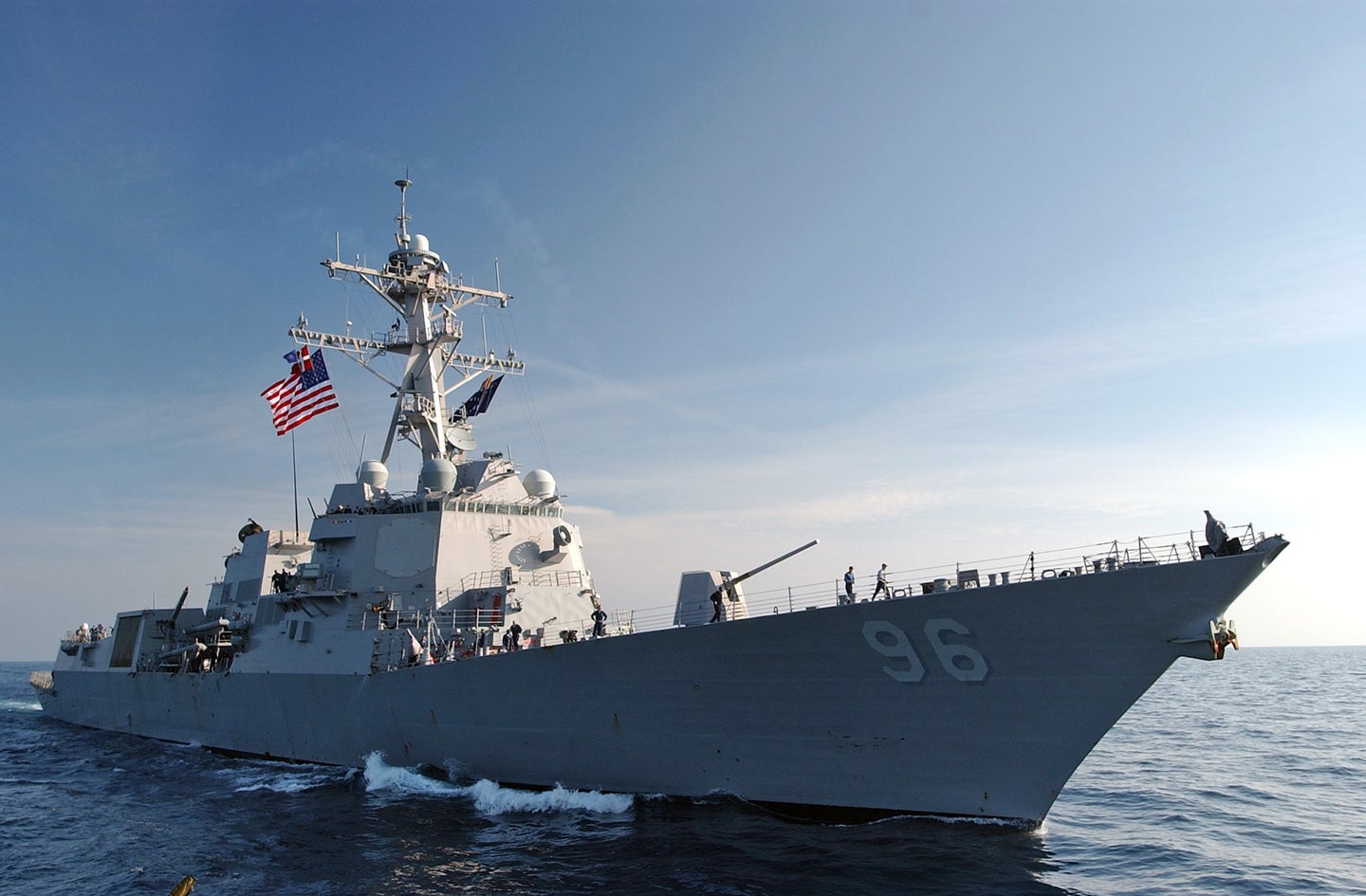 The guided-missile destroyer USS Bainbridge is underway off the coast of Somalia, Sept. 25, 2007, while conducting anti-piracy operations. (U.S. Navy)