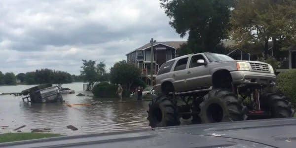 Watch A Pair Of ‘Redneck’ Monster Trucks Rescue A Military Vehicle Swamped By Harvey