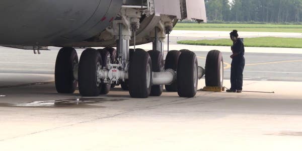 A C-5M Super Galaxy Made A Daring Landing With Its Nose Gear Up At Travis Air Force Base