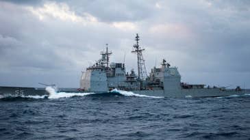 Navy guided missile cruiser, resupply vessel involved in minor wreck off of Florida