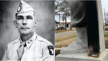 Vandals tried to burn a statue of a Confederate general. They got the founder of the US Army Airborne instead