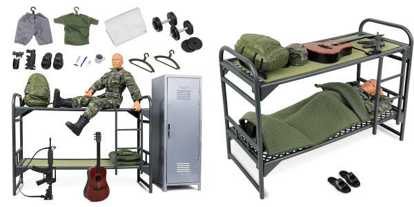 The most realistic toy about Army life ever made is this set with a soldier bored as hell in the barracks