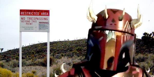 The Air Force is on guard against potential Area 51 intruders like this hero in custom Boba Fett armor and his love of ‘clapping alien asscheeks’