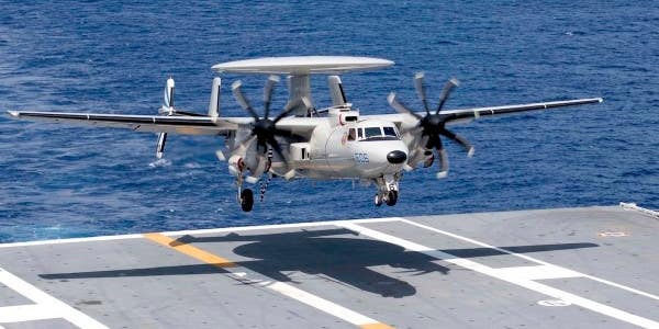 An E-2D Hawkeye took out 4 Super Hornets during a botched carrier landing in the Arabian Sea