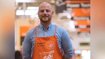 Wounded warrior climbs the ladder at The Home Depot