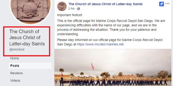 The official Facebook page for Marine boot camp in San Diego is having some technical difficulties