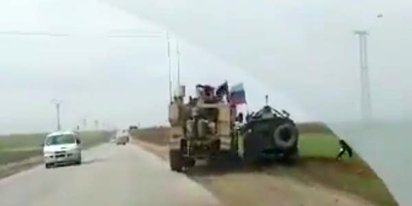 Video shows US military vehicle running a Russian military truck off the road in Syria