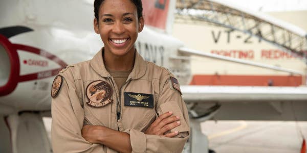 The Navy’s first Black female fighter pilot has officially earned her Wings of Gold