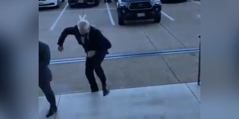 Trump’s new defense secretary nearly ate pavement outside the Pentagon on his first day of the job
