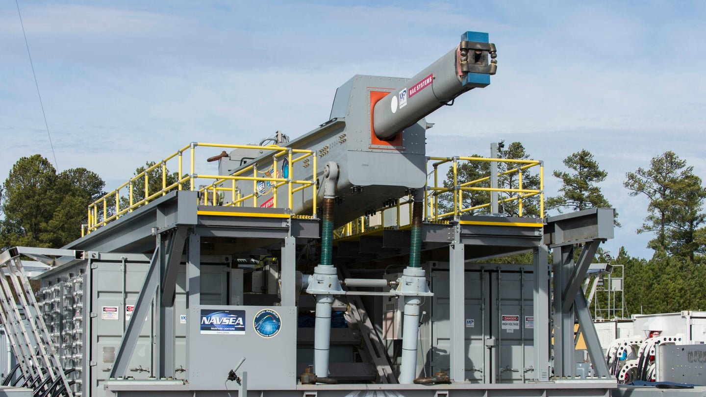 The Office of Naval Research (ONR)-sponsored Electromagnetic Railgun (EMRG) at terminal range located at Naval Surface Warfare Center Dahlgren Division (NSWCDD). 