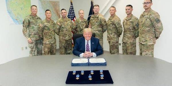 Trump presents Distinguished Flying Cross to National Guard aircrews for daring wildfire rescues