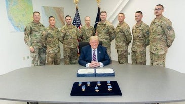 Trump presents Distinguished Flying Cross to National Guard aircrews for daring wildfire rescues