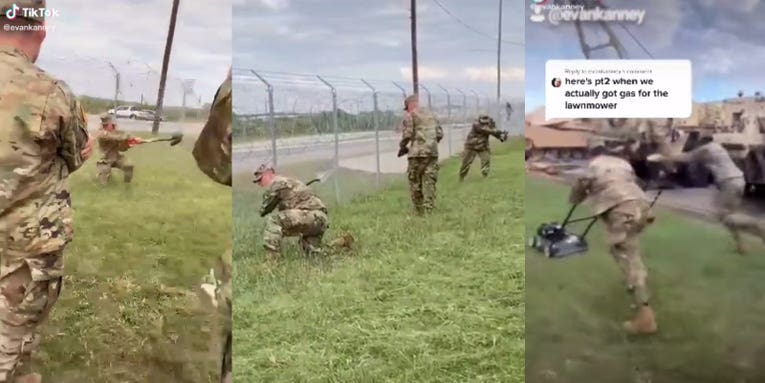This video of soldiers ‘cutting’ the grass with shovels will give you flashbacks