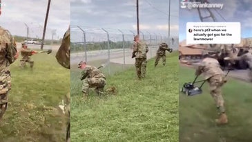 This video of soldiers ‘cutting’ the grass with shovels will give you flashbacks