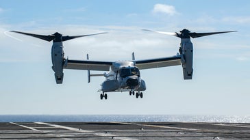 Navy CMV-22B Osprey conducts carrier operations at sea