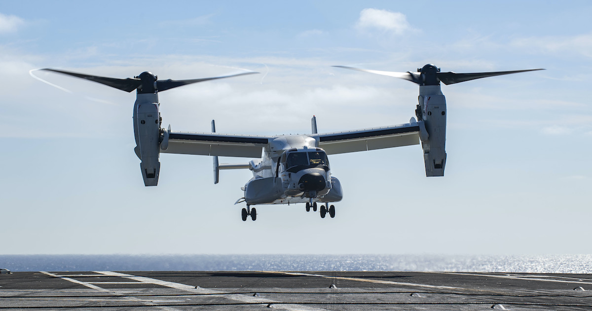 Navy Cmv 22b Osprey Conducts Carrier Operations At Sea Task And Purpose