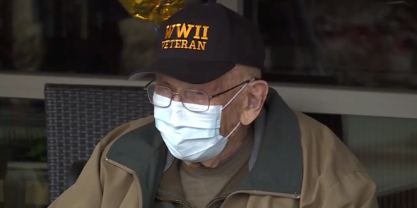 A 104-year-old World War II veteran had a socially distanced birthday party after recovering from COVID-19