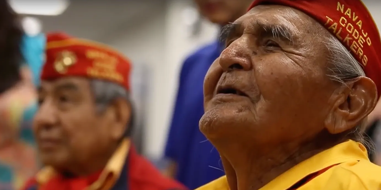 A WWI Code Talker sings the Marine Corps hymn in Navajo