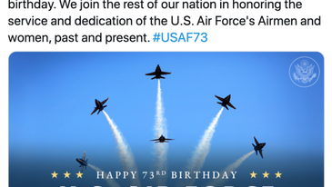 The State Department wished the Air Force a happy birthday with a photo of the Navy’s Blue Angels