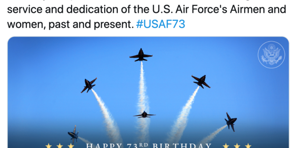 The State Department wished the Air Force a happy birthday with a photo of the Navy’s Blue Angels