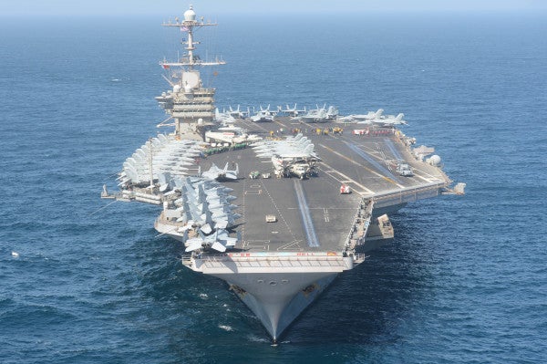 The USS Harry S. Truman aircraft carrier at sea.