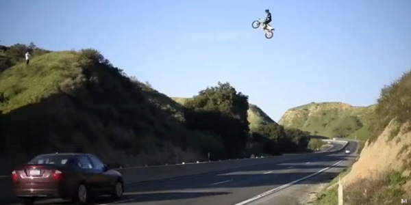 A Biker In California Jumped 4 Lanes Of Traffic And Filmed It. Enjoy