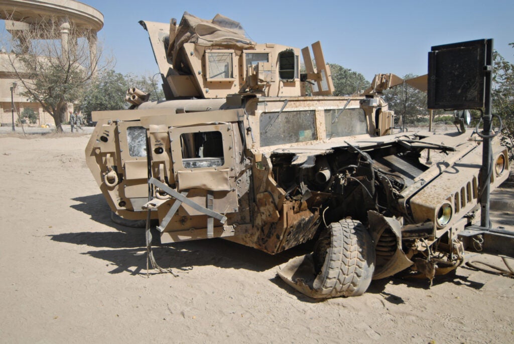 A Humvee was destroyed by an IED while responding to an attack in Iraq. responding to the attack. (Rick Kozak/AP via Army Times)