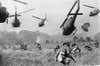 ** FILE ** Hovering U.S. Army helicopters pour machine gun fire into tree line to cover the advance of South Vietnamese ground troops in an attack on a Viet Cong camp 18 miles north of Tay Ninh, northwest of Saigon near the Cambodian border, in March 1965 during the Vietnam War.  (AP Photo/Horst Faas)  ** zu unserem Paket: 1968 Jahrestag **