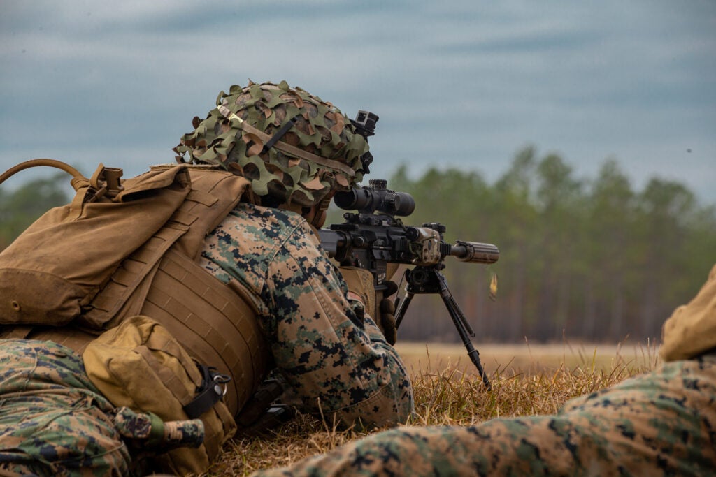 U.S. Marine Corps Lance Cpl. William Cobb Jr., a rifleman with India Company, 3rd Battalion, 6th Marine Regiment, 2d Marine Division, fires at targets during live-fire assaults on range Golf-36 (G-36), Camp Lejeune, North Carolina, Dec. 12, 2020. Range G-36 is the newest addition to the Camp Lejeune training environment. This range is designed to accommodate company-size assaults and evolutions. (U.S. Marine Corps photo by Lance Cpl. Jacqueline Parsons)