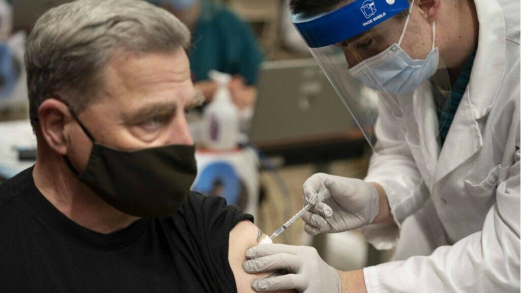 Chairman of the Joint Chiefs of Staff Gen. Mark Milley receives the COVID-19 vaccine.