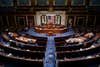 The House Chamber is empty after a hasty evacuation as protesters tried to break into the chamber at the U.S. Capitol on Wednesday, Jan. 6, 2021, in Washington. (AP Photo/J. Scott Applewhite)