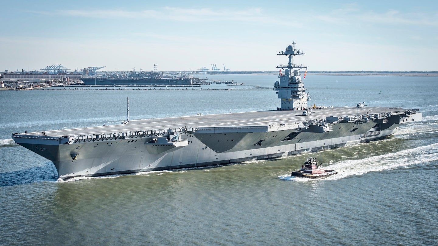 170408-N-WZ792-198 
NEWPORT NEWS, Va. (April 8, 2017) The future USS Gerald R. Ford (CVN 78) underway on its own power for the first time. The first-of-class ship -- the first new U.S. aircraft carrier design in 40 years -- will spend several days conducting builder's sea trials, a comprehensive test of many of the ship's key systems and technologies. (U.S. Navy photo by Mass Communication Specialist 2nd Class Ridge Leoni/Released)