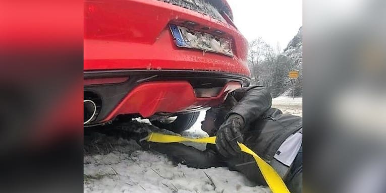 We salute this soldier who towed six vehicles stranded from a snow storm