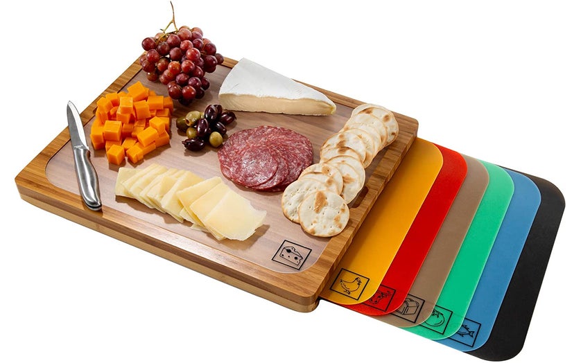 2-Seville Classics Bamboo Cutting Board and Color-Coded Cutting Mats
