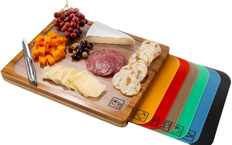 2-Seville Classics Bamboo Cutting Board and Color-Coded Cutting Mats